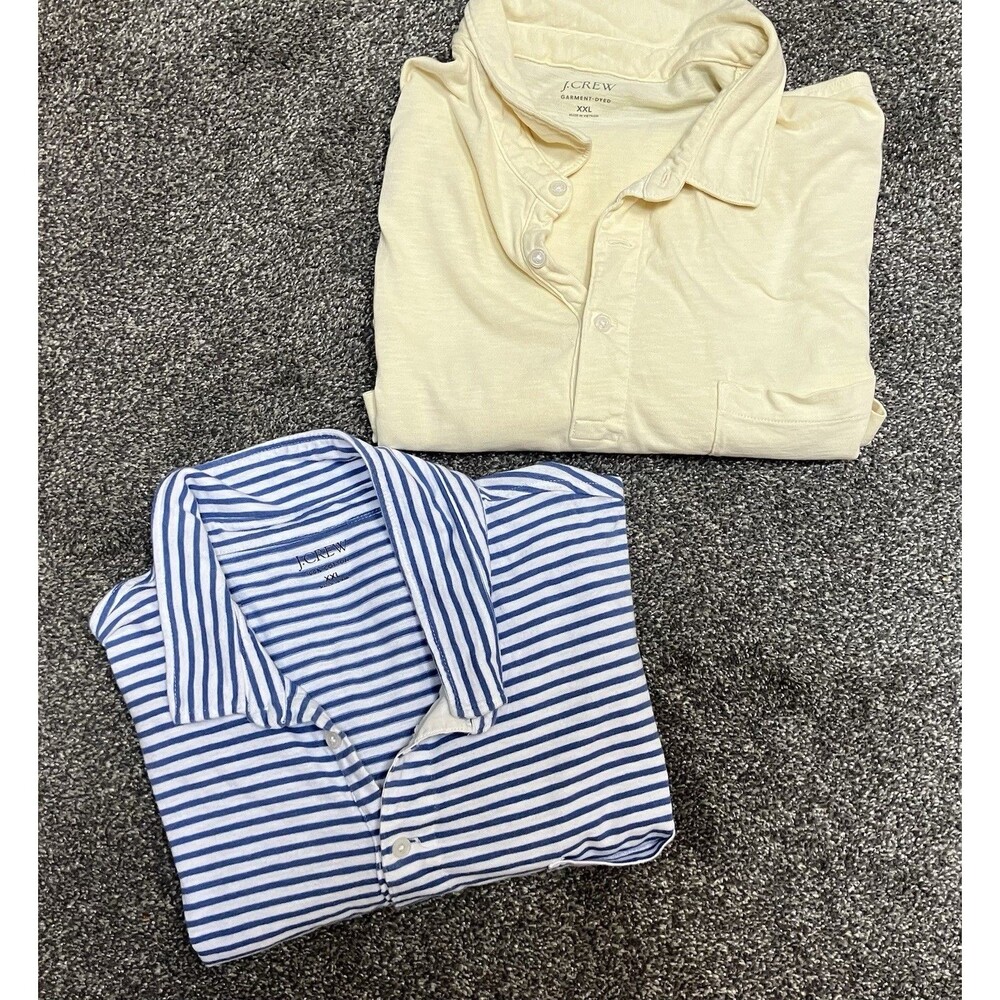 LOT OF 2‎ J Crew Men's Yellow Blue/White Striped Short Sleeve Polo Shirts XXL